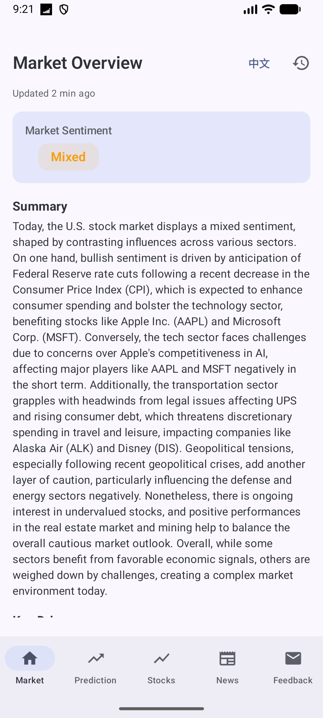 Market Overview — AI sentiment summary